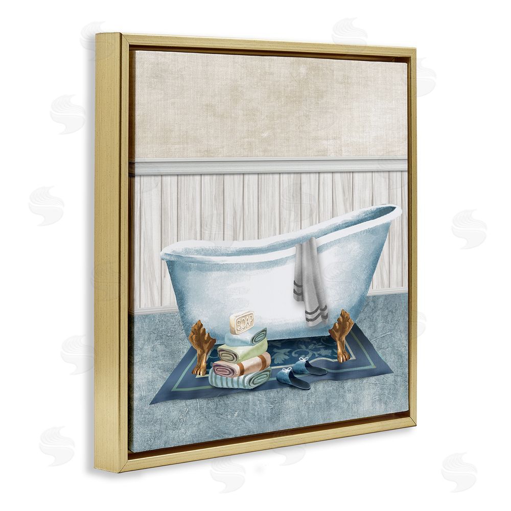 Conrad Knutsen Cozy Clawfoot Bathtub Spa Gold Floating Frame Canvas Wall Art Print