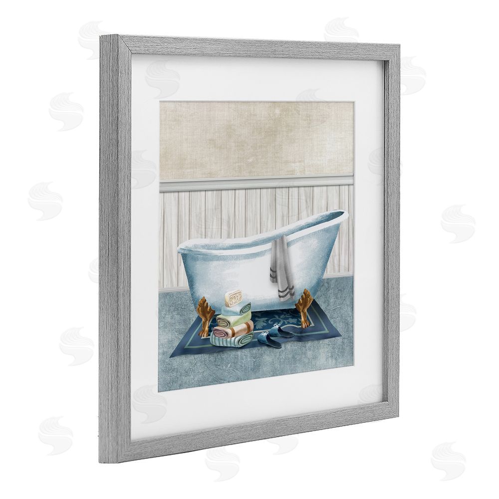 Conrad Knutsen Cozy Clawfoot Bathtub Spa Gray Framed Print Under Glass Wall Art