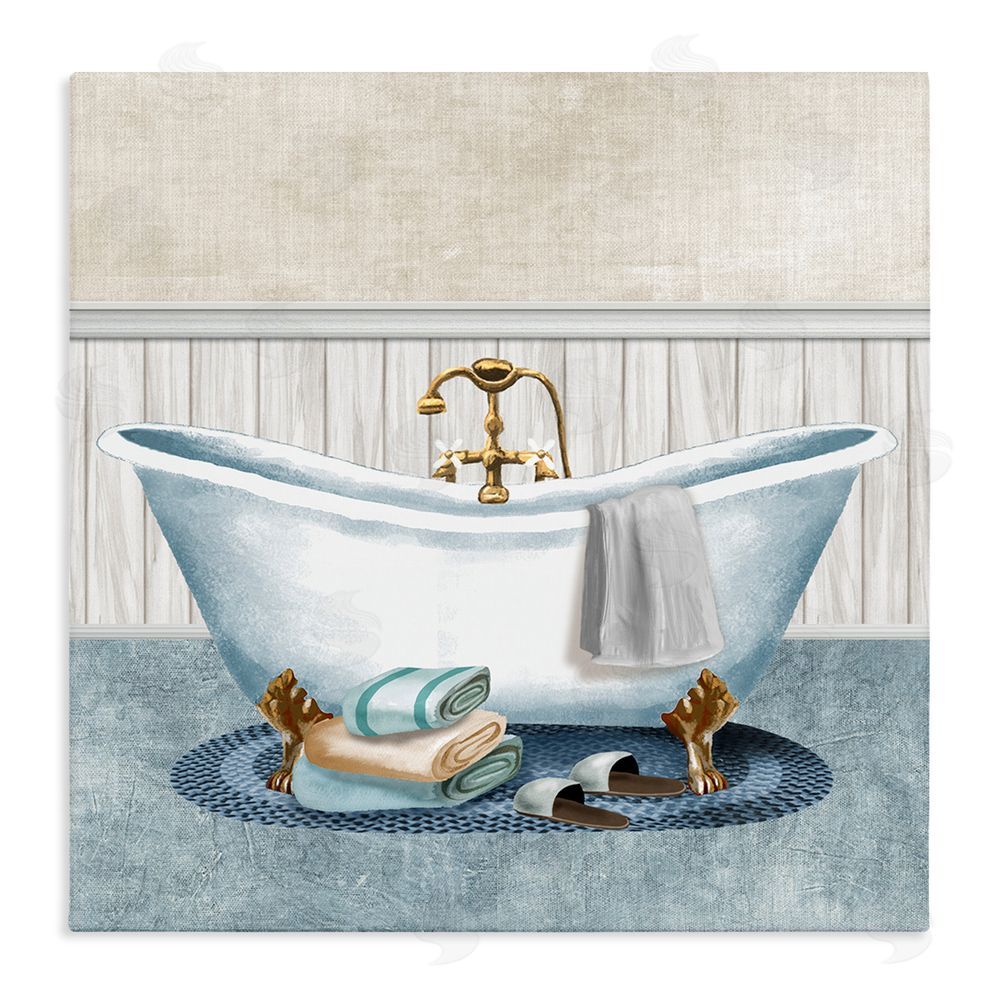 Conrad Knutsen Cozy Spa Bathtub & Slippers Stretched Canvas Wall Art Print
