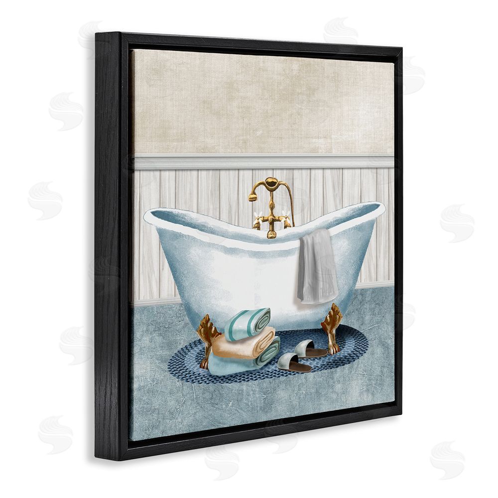Conrad Knutsen Cozy Spa Bathtub & Slippers Black Floating Frame Canvas Wall Art Print
