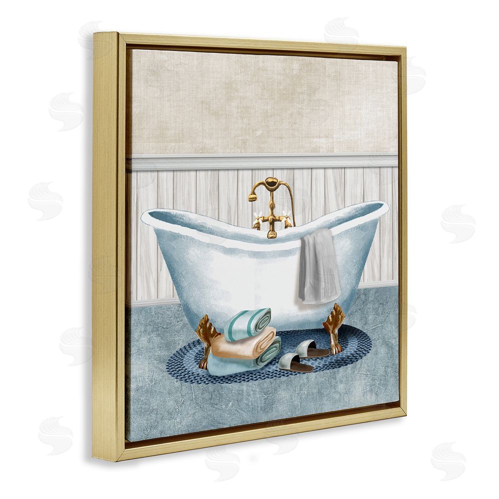 Conrad Knutsen Cozy Spa Bathtub & Slippers Gold Floating Frame Canvas Wall Art Print