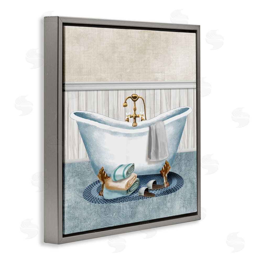 Conrad Knutsen Cozy Spa Bathtub & Slippers Gray Floating Frame Canvas Wall Art Print