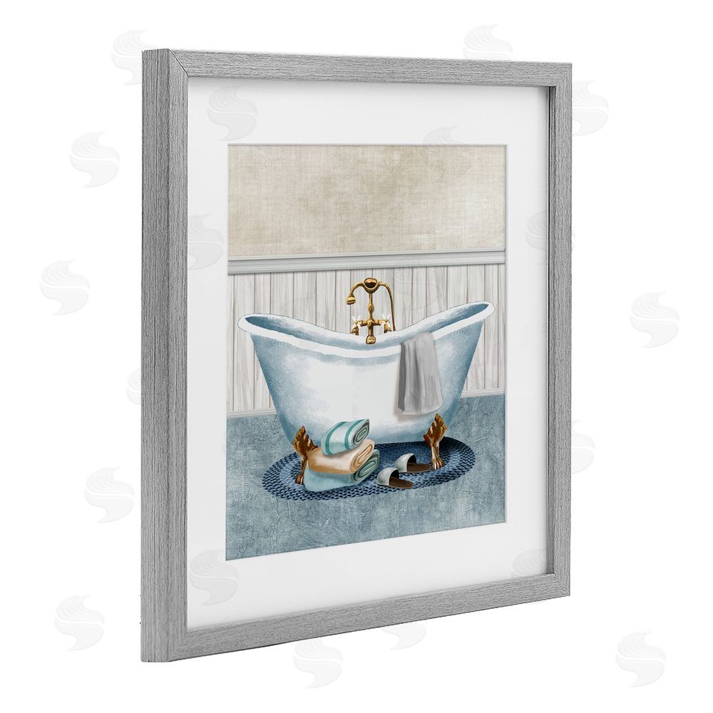 Conrad Knutsen Cozy Spa Bathtub & Slippers Gray Framed Print Under Glass Wall Art