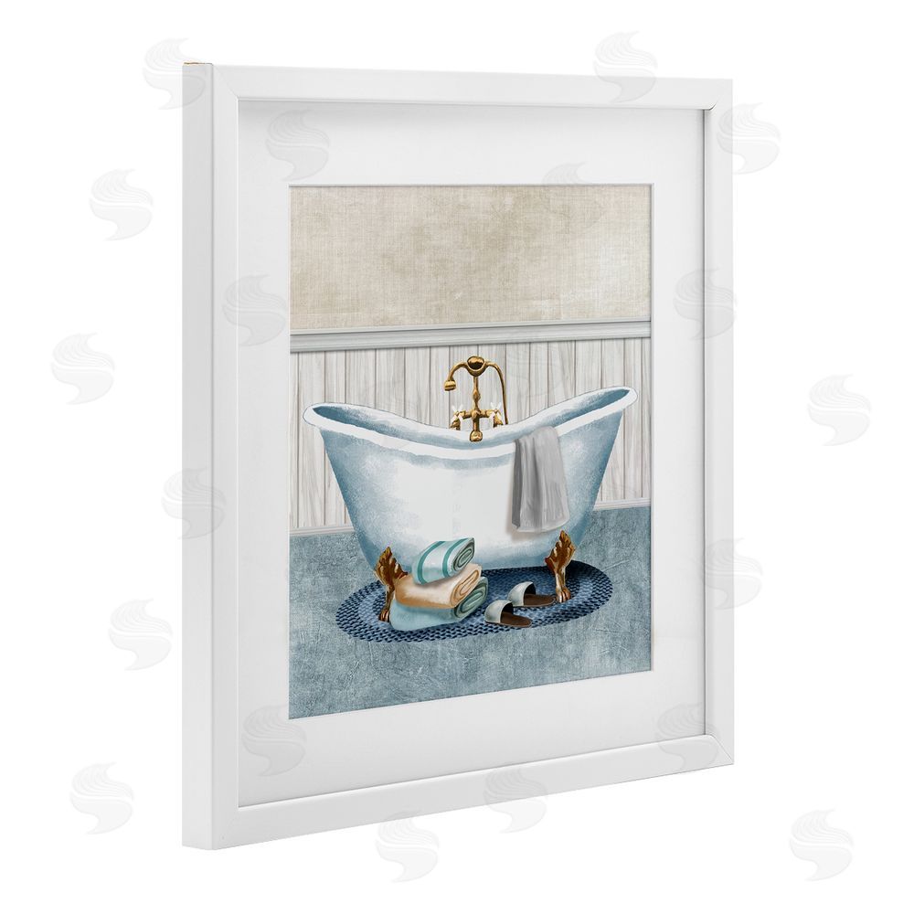 Conrad Knutsen Cozy Spa Bathtub & Slippers White Framed Print Under Glass Wall Art