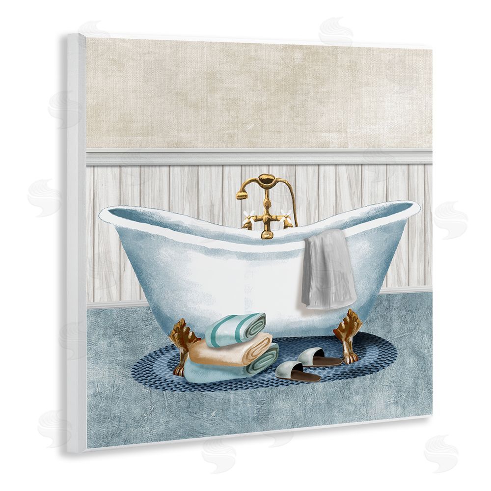 Conrad Knutsen Cozy Spa Bathtub & Slippers Wooden Wall Plaque Art Print