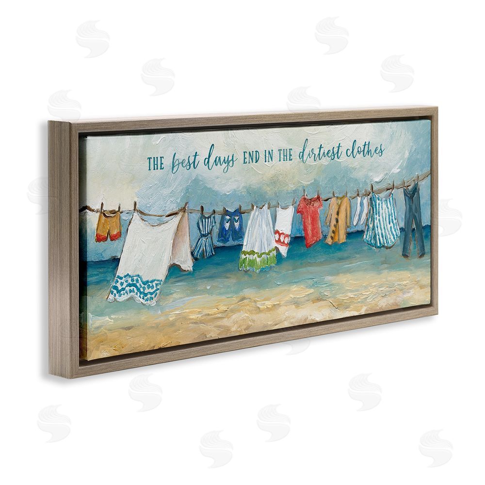 Charlene Olson Clothesline By The Sea Brown Floating Frame Canvas Wall Art Print
