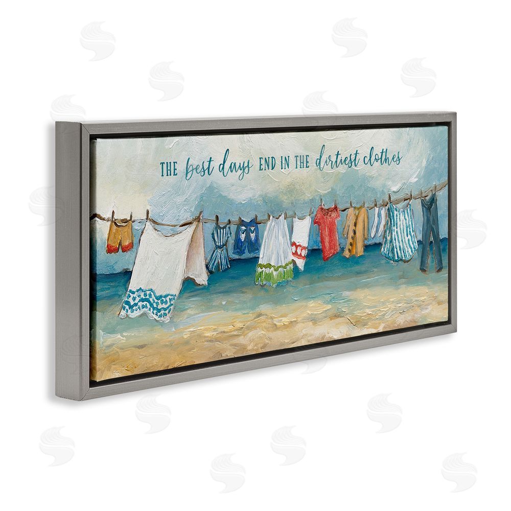 Charlene Olson Clothesline By The Sea Gray Floating Frame Canvas Wall Art Print