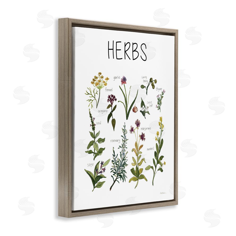 Carol Robinson Herbs Identification Chart Brown Floating Frame Canvas Wall Art Print