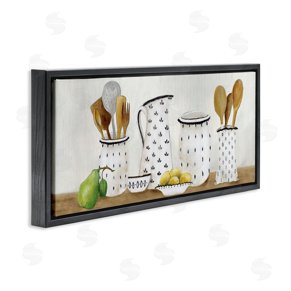 Janet Tava Kitchen Jugs & Utensils Black Floating Frame Canvas Wall Art Print
