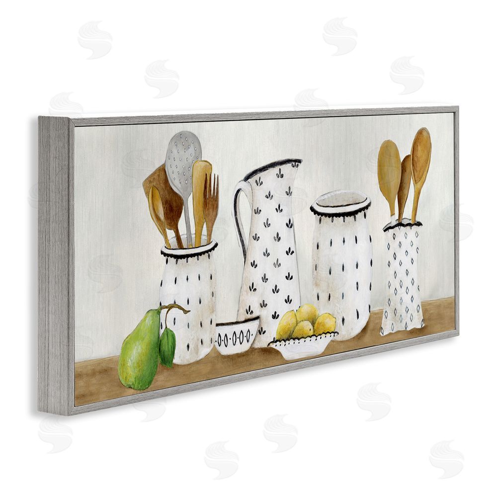 Janet Tava Kitchen Jugs & Utensils Gray Framed Giclee Wall Art Print