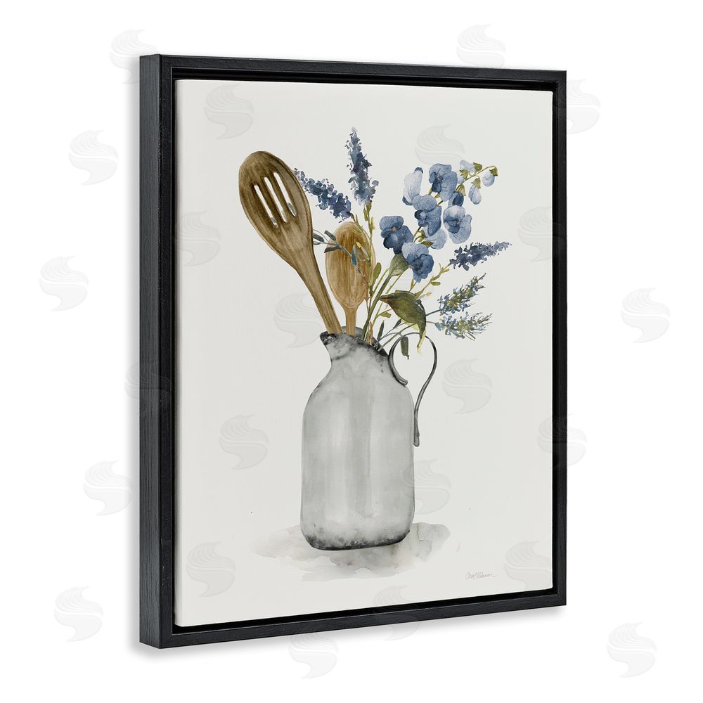 Carol Robinson Vintage Pitcher with Utensils Black Floating Frame Canvas Wall Art Print