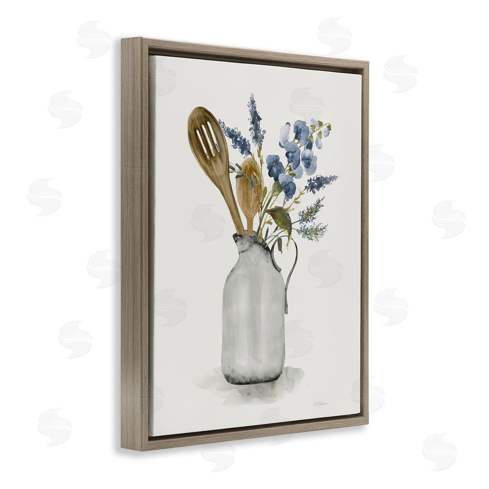 Carol Robinson Vintage Pitcher with Utensils Brown Floating Frame Canvas Wall Art Print