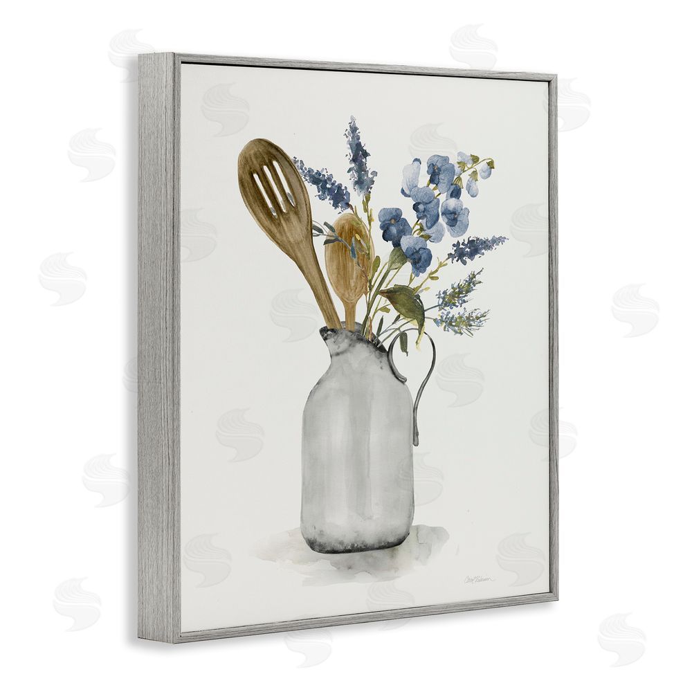 Carol Robinson Vintage Pitcher with Utensils Gray Framed Giclee Wall Art Print