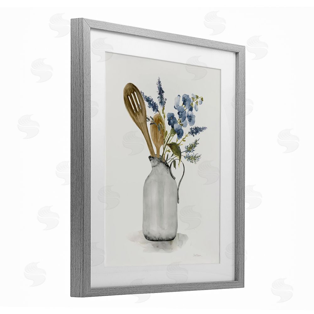 Carol Robinson Vintage Pitcher with Utensils Gray Framed Print Under Glass Wall Art