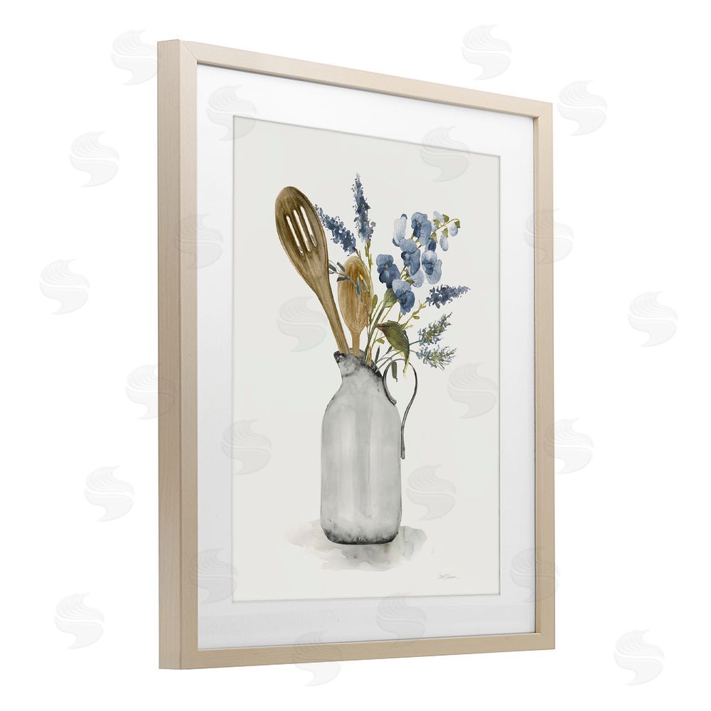 Carol Robinson Vintage Pitcher with Utensils Brown Framed Print Under Glass Wall Art
