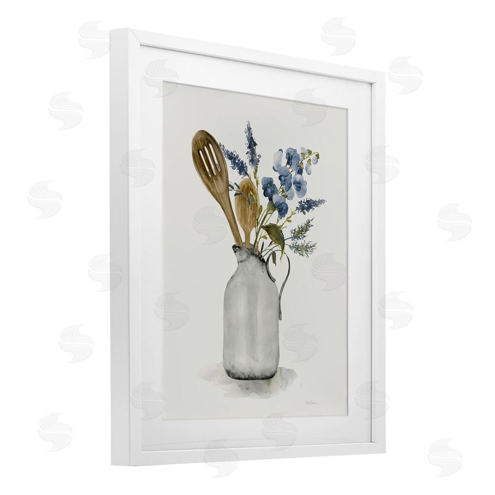 Carol Robinson Vintage Pitcher with Utensils White Framed Print Under Glass Wall Art
