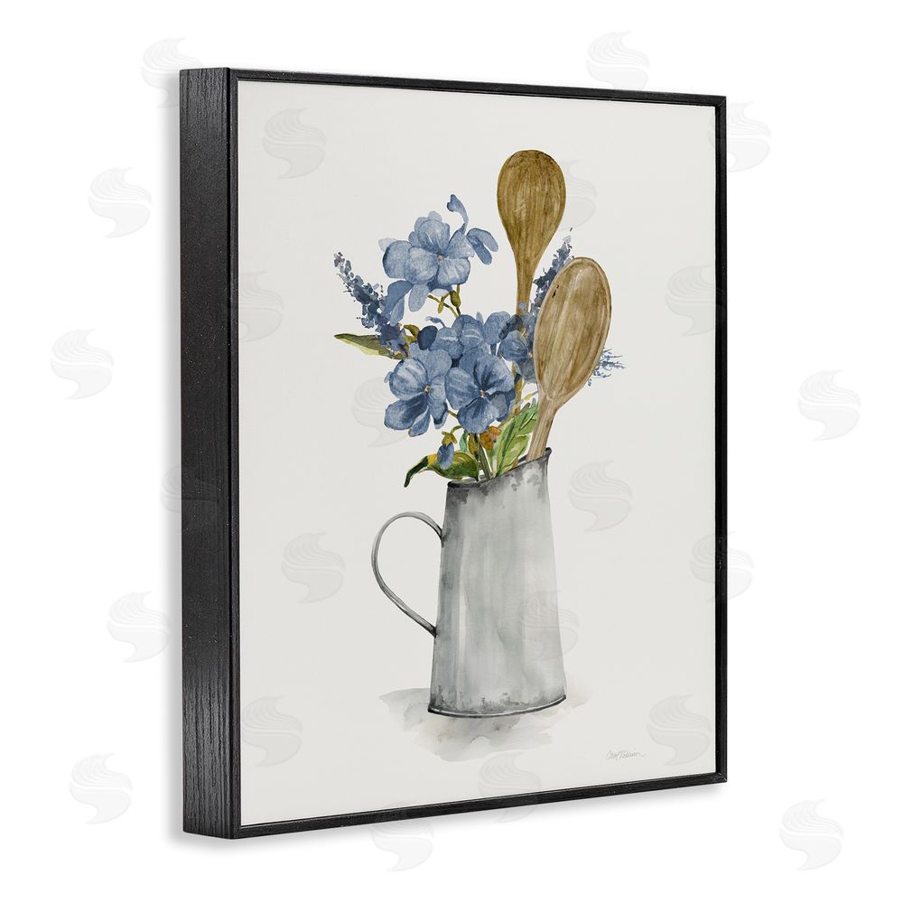 Carol Robinson Kitchen Spoons & Blue Blooms Black Framed Giclee Wall Art Print