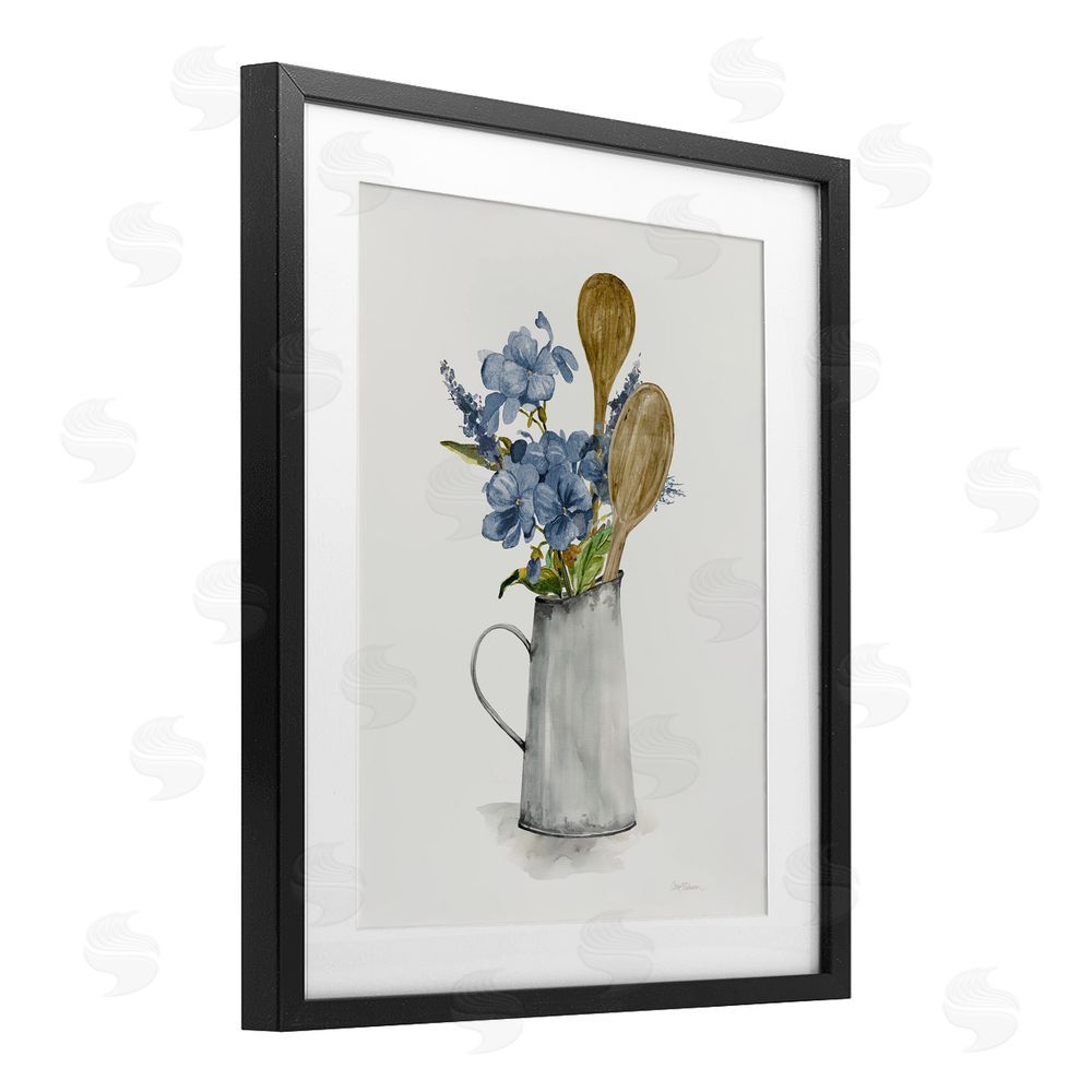 Carol Robinson Kitchen Spoons & Blue Blooms Black Framed Print Under Glass Wall Art