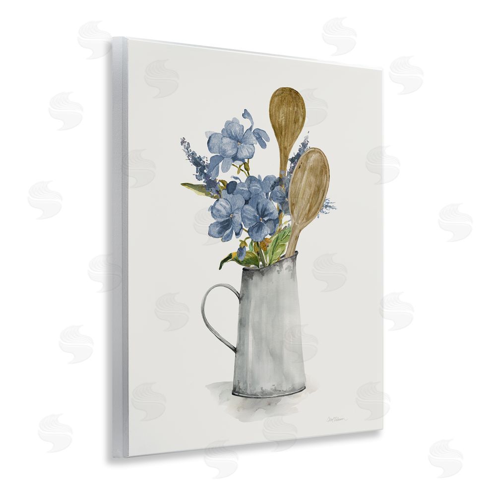 Carol Robinson Kitchen Spoons & Blue Blooms Wooden Wall Plaque Art Print