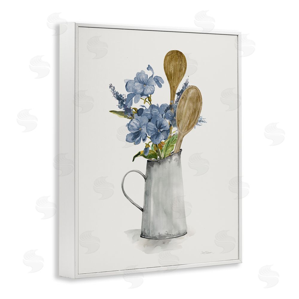 Carol Robinson Kitchen Spoons & Blue Blooms White Framed Giclee Wall Art Print
