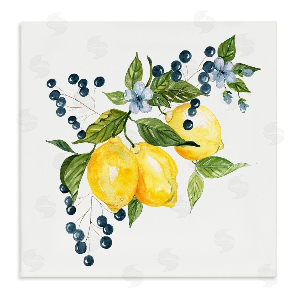Livi Finn Lemon Branch with Berries Stretched Canvas Wall Art Print