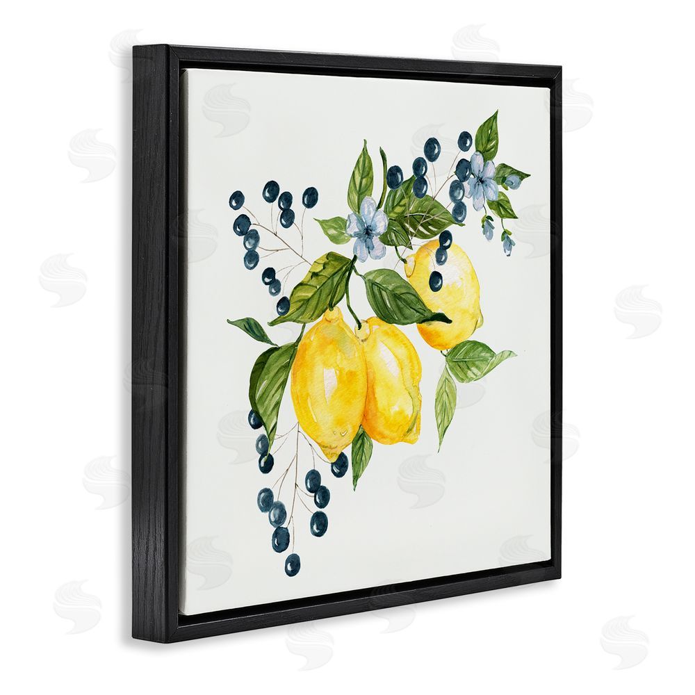 Livi Finn Lemon Branch with Berries Black Floating Frame Canvas Wall Art Print