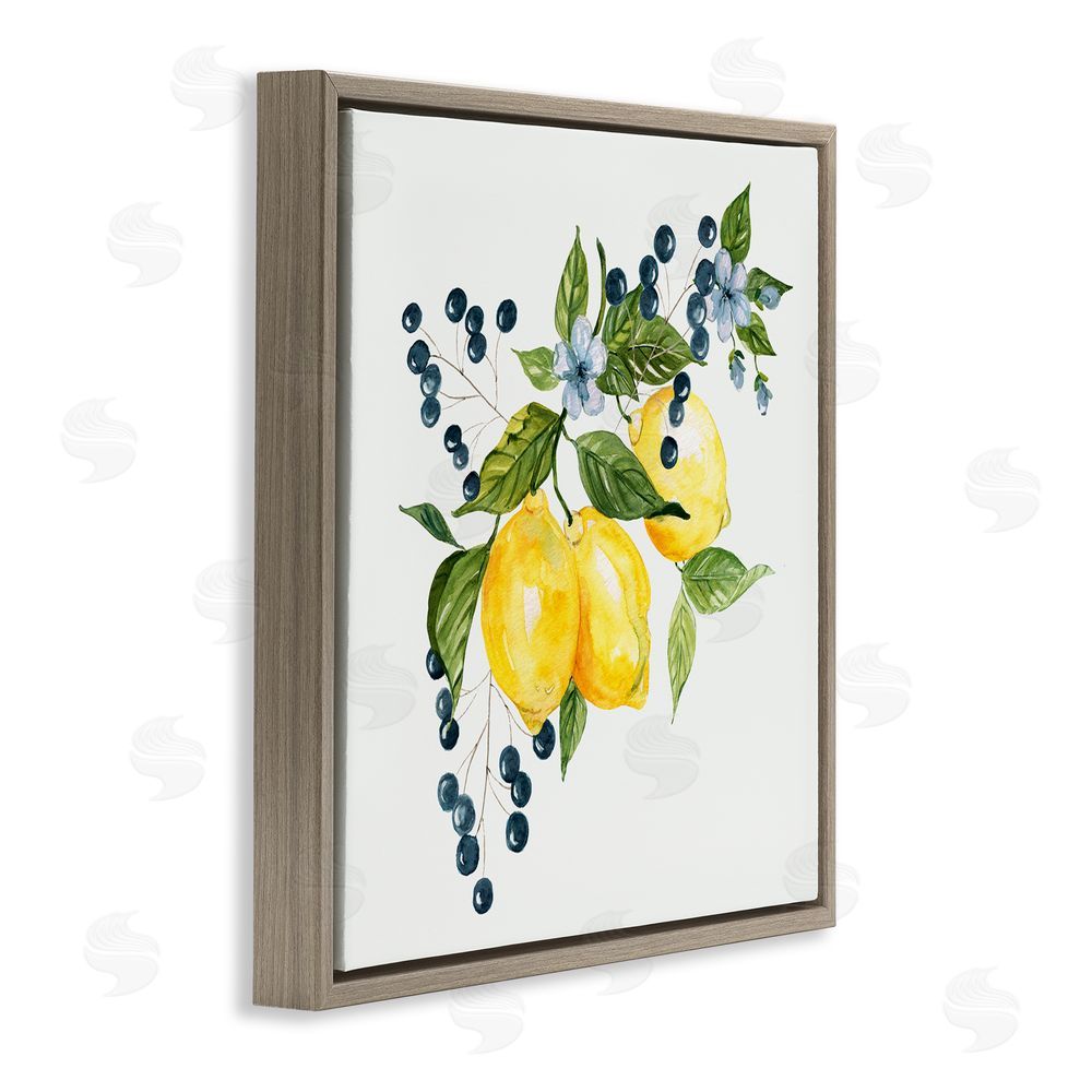 Livi Finn Lemon Branch with Berries Brown Floating Frame Canvas Wall Art Print