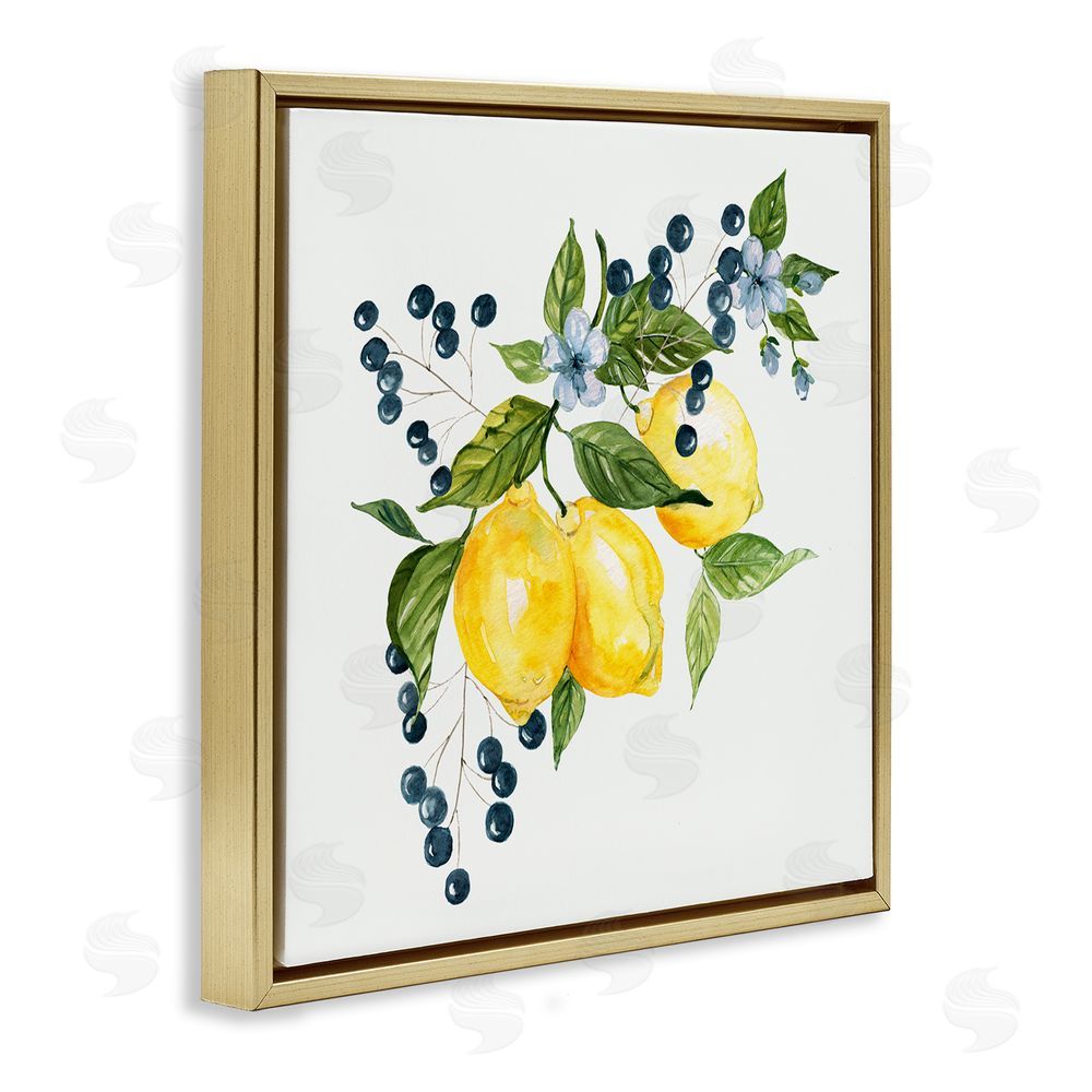 Livi Finn Lemon Branch with Berries Gold Floating Frame Canvas Wall Art Print