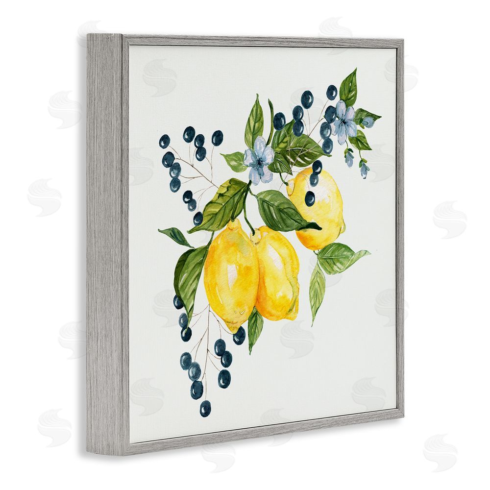 Livi Finn Lemon Branch with Berries Gray Framed Giclee Wall Art Print