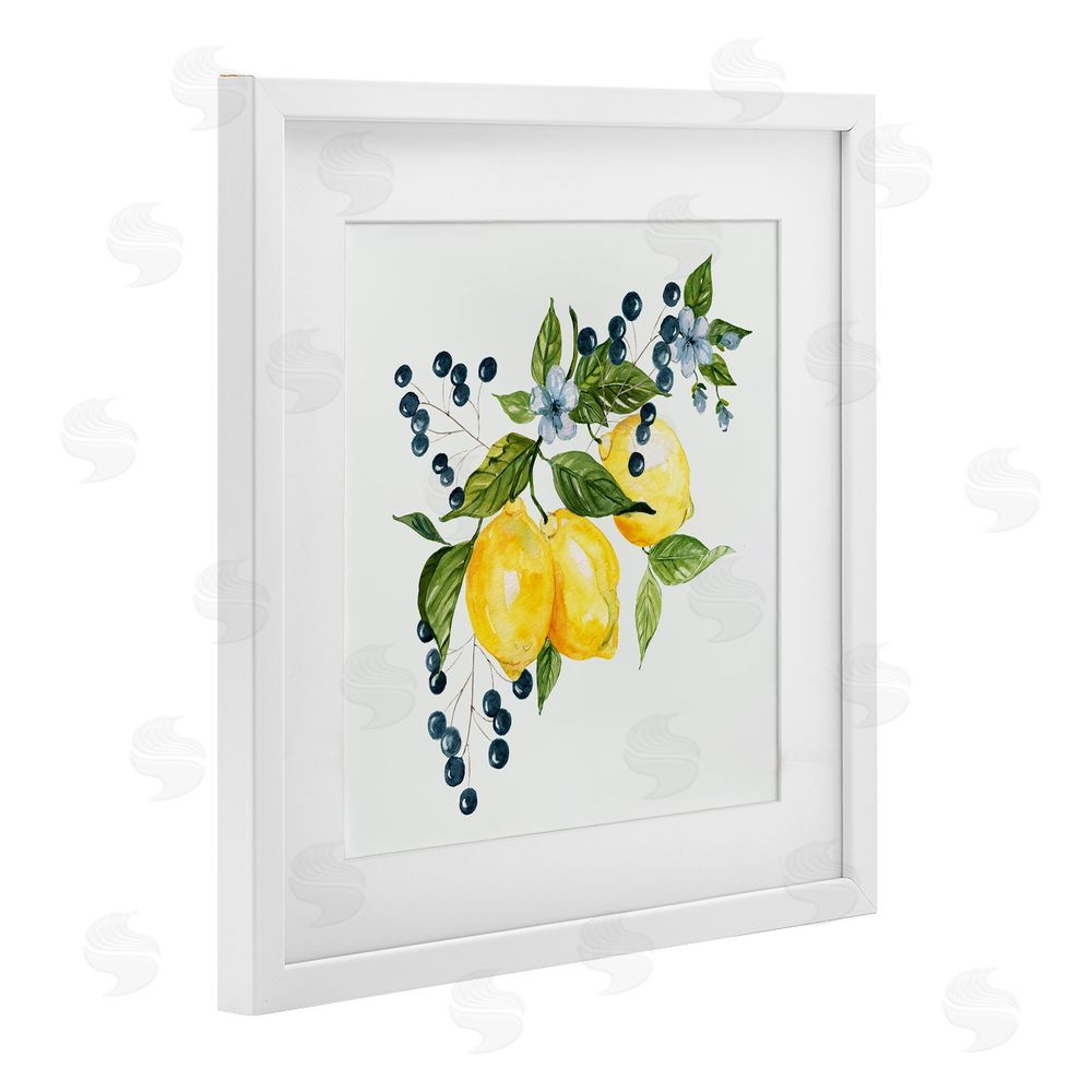 Livi Finn Lemon Branch with Berries White Framed Print Under Glass Wall Art