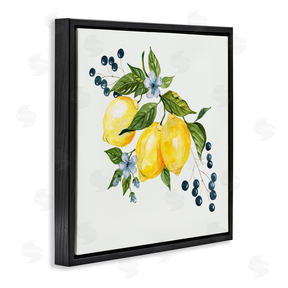Livi Finn Lemons with Blossoms & Berries Black Floating Frame Canvas Wall Art Print