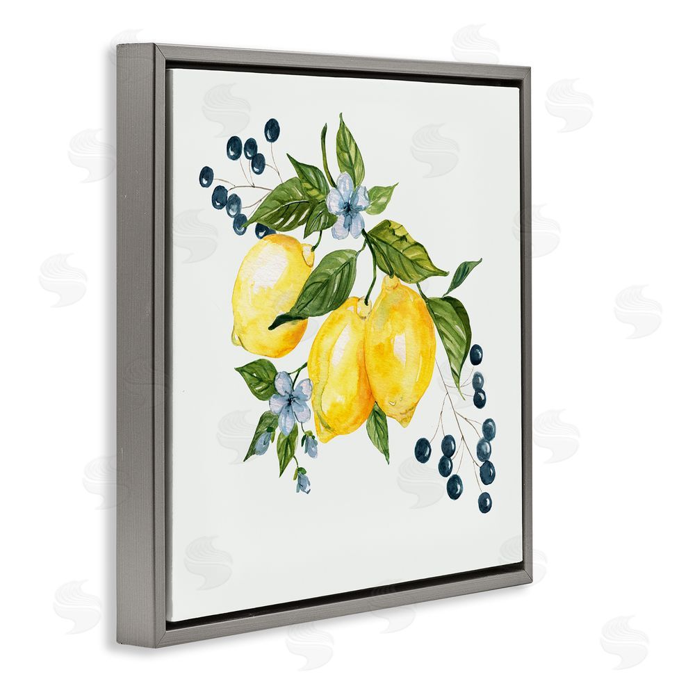 Livi Finn Lemons with Blossoms & Berries Gray Floating Frame Canvas Wall Art Print