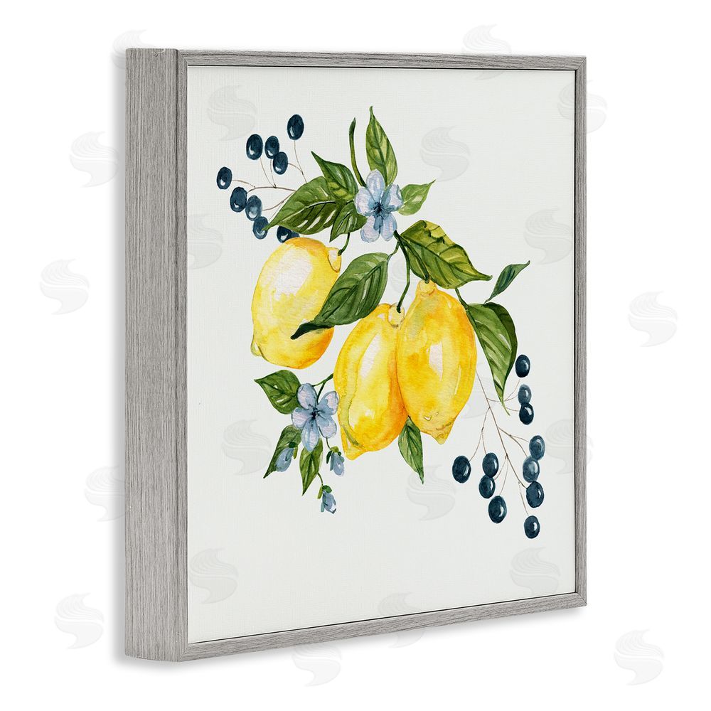Livi Finn Lemons with Blossoms & Berries Gray Framed Giclee Wall Art Print