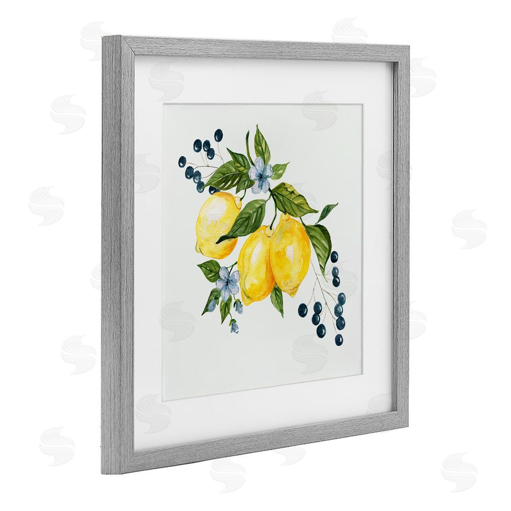 Livi Finn Lemons with Blossoms & Berries Gray Framed Print Under Glass Wall Art