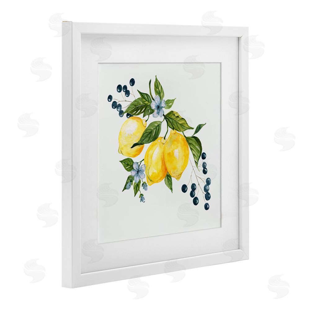 Livi Finn Lemons with Blossoms & Berries White Framed Print Under Glass Wall Art