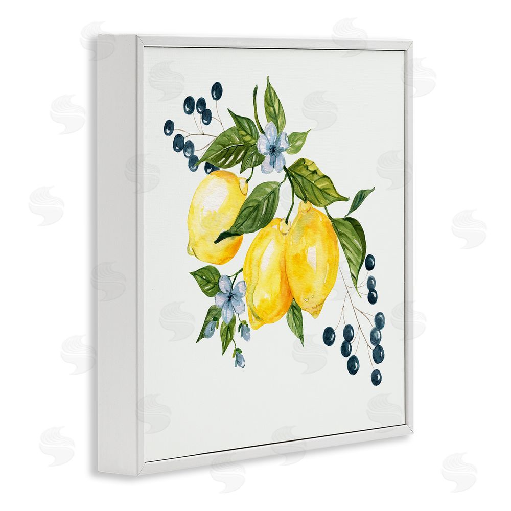 Livi Finn Lemons with Blossoms & Berries White Framed Giclee Wall Art Print