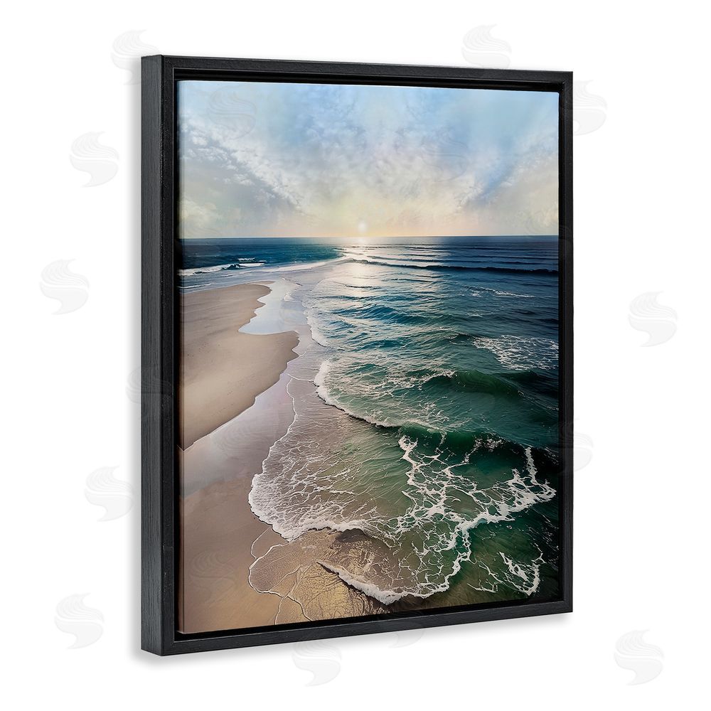 Mike Calascibetta Tranquil Shoreline with Soft Light Black Floating Frame Canvas Wall Art Print