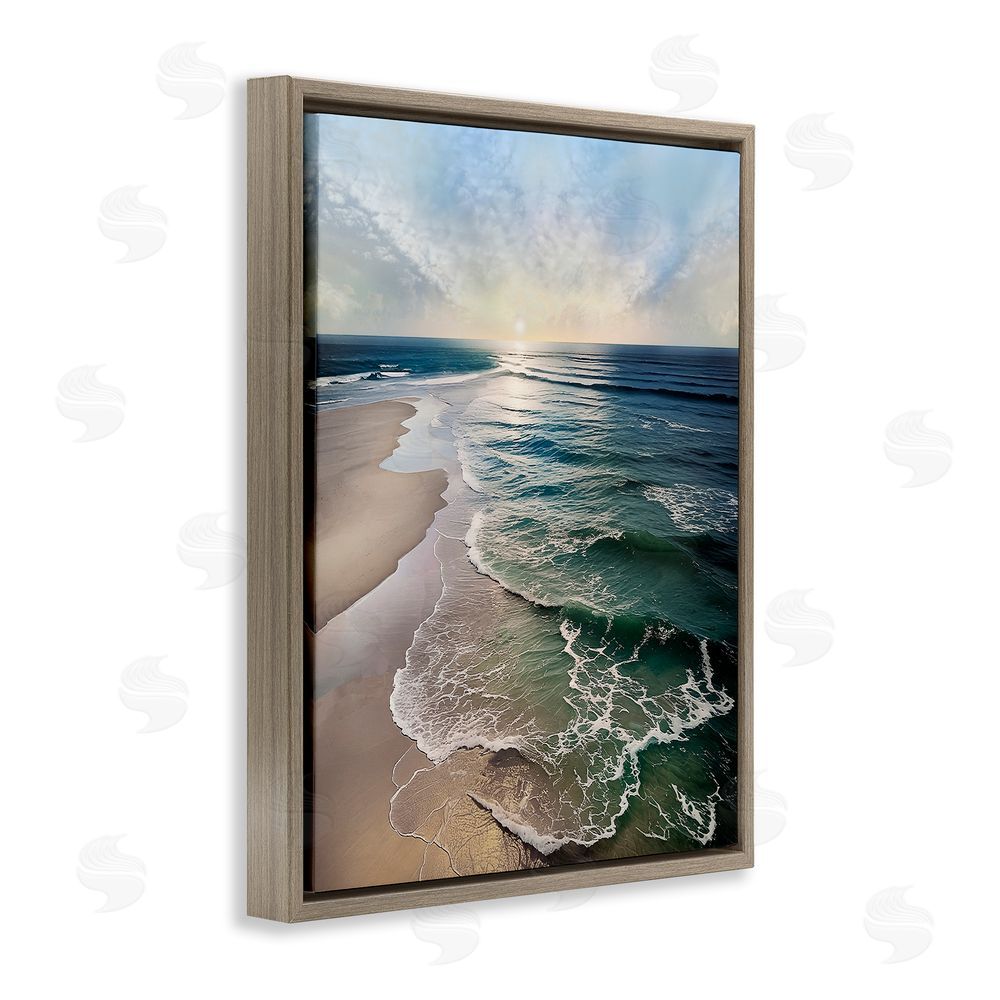 Mike Calascibetta Tranquil Shoreline with Soft Light Brown Floating Frame Canvas Wall Art Print