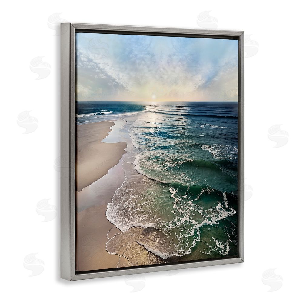 Mike Calascibetta Tranquil Shoreline with Soft Light Gray Floating Frame Canvas Wall Art Print