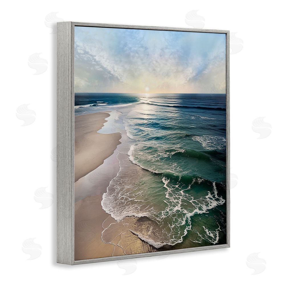 Mike Calascibetta Tranquil Shoreline with Soft Light Gray Framed Giclee Wall Art Print
