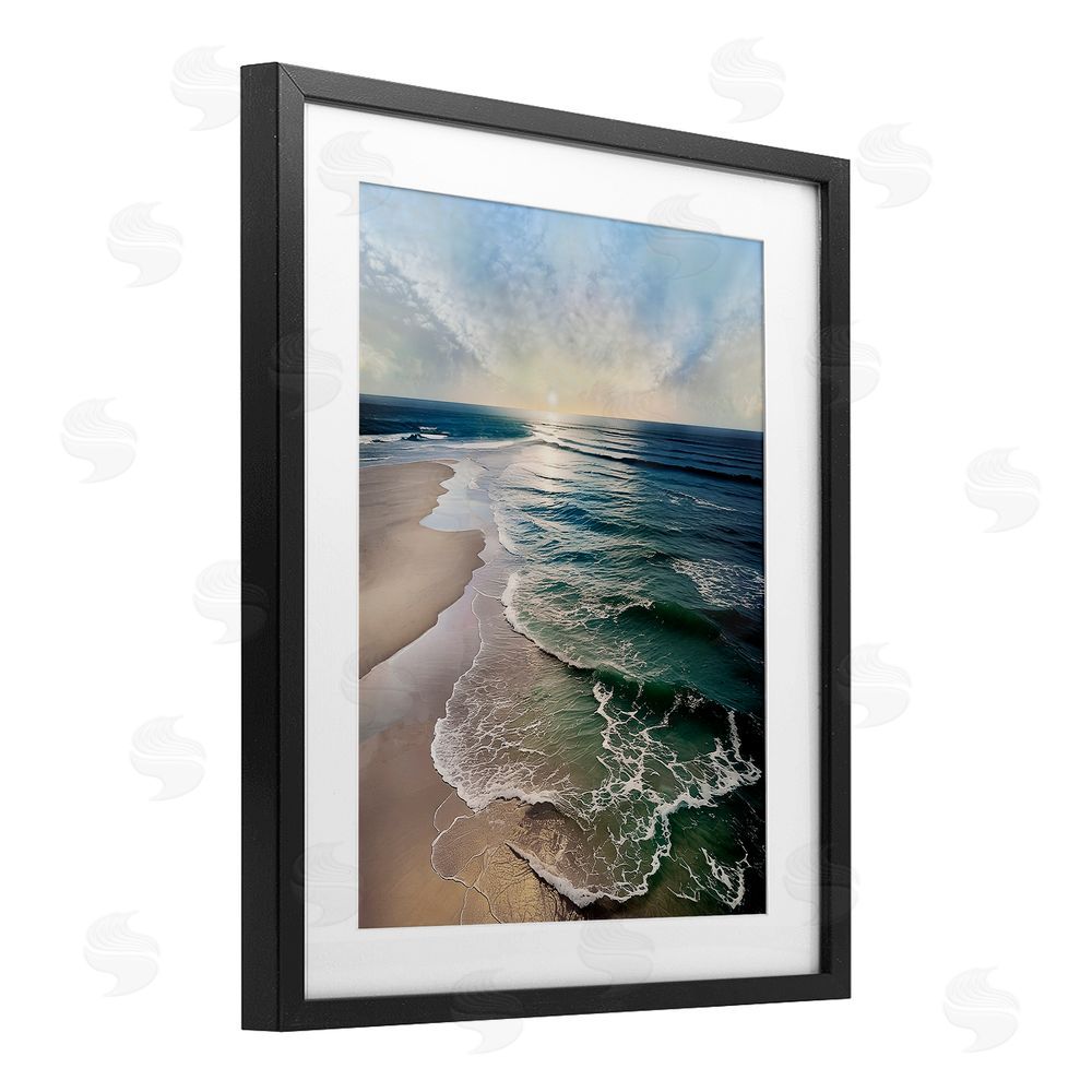 Mike Calascibetta Tranquil Shoreline with Soft Light Black Framed Print Under Glass Wall Art