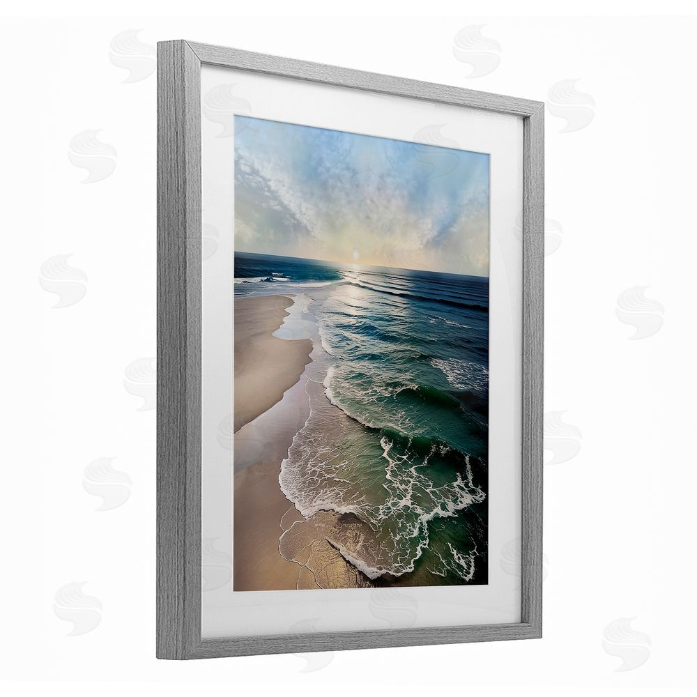 Mike Calascibetta Tranquil Shoreline with Soft Light Gray Framed Print Under Glass Wall Art