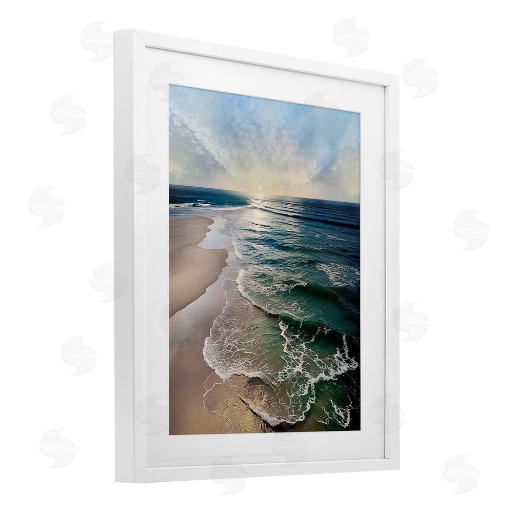 Mike Calascibetta Tranquil Shoreline with Soft Light White Framed Print Under Glass Wall Art