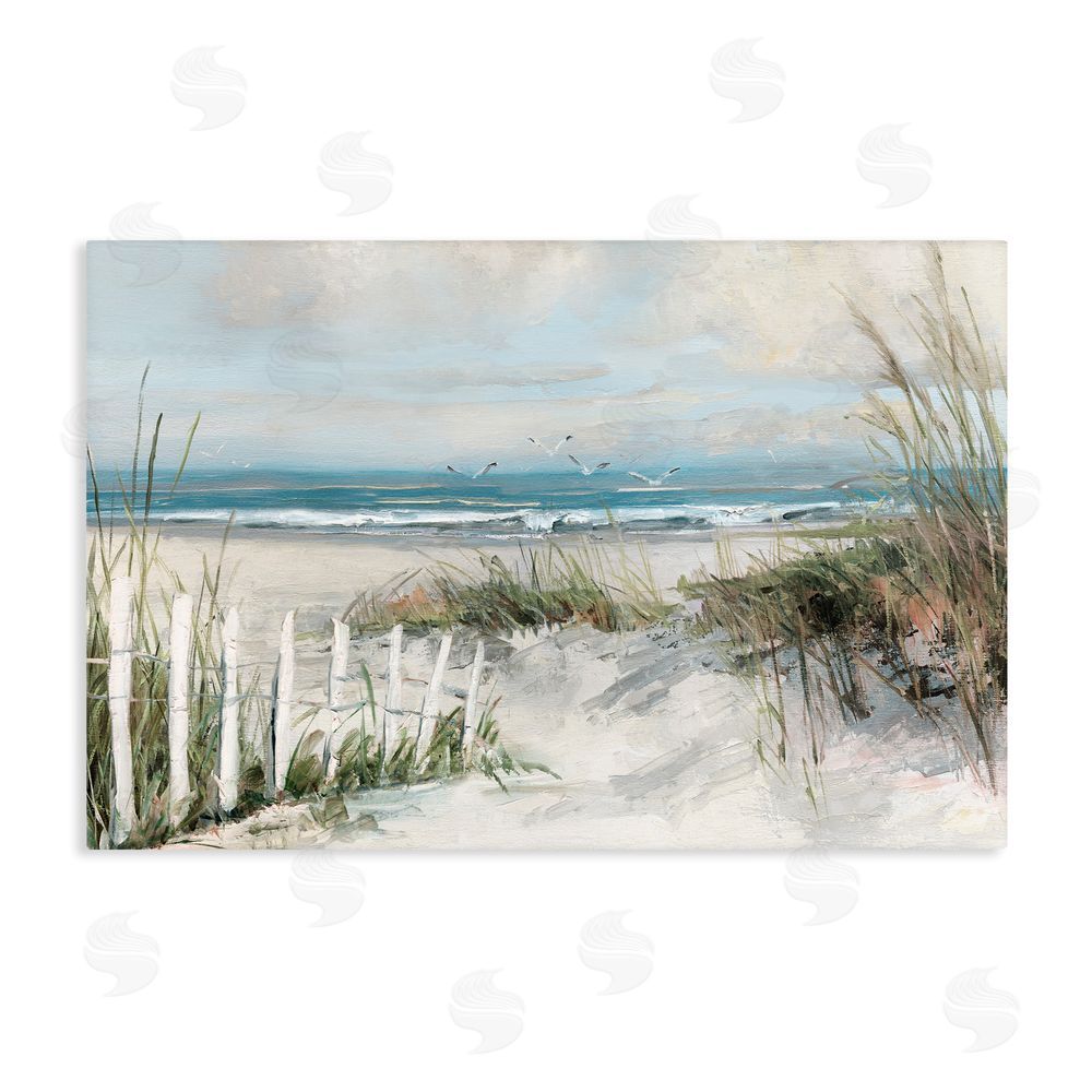 Sally Swatland Dunes With Weathered Fence Stretched Canvas Wall Art Print
