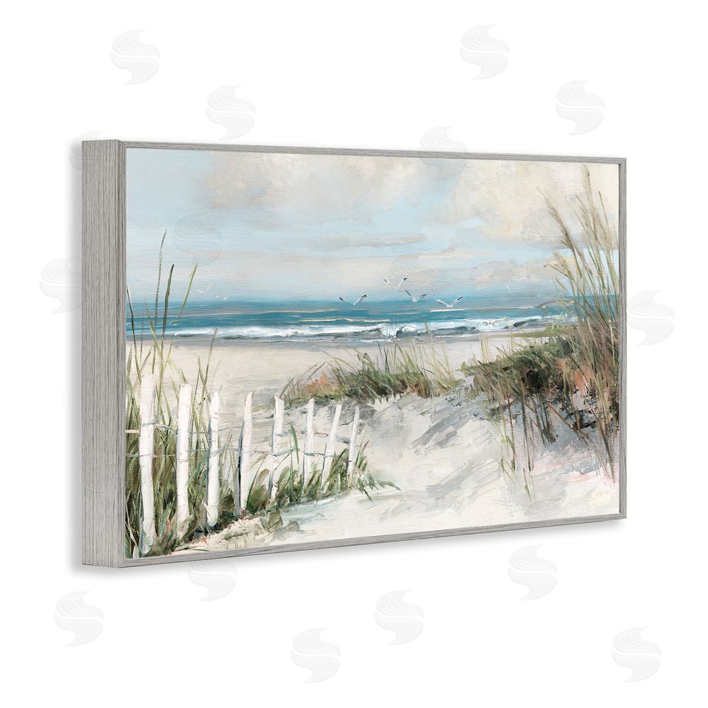 Sally Swatland Dunes With Weathered Fence Gray Framed Giclee Wall Art Print