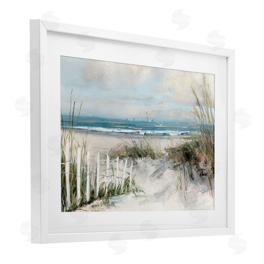 Sally Swatland Dunes With Weathered Fence White Framed Print Under Glass Wall Art