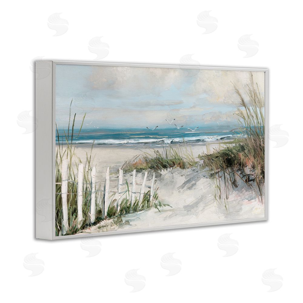 Sally Swatland Dunes With Weathered Fence White Framed Giclee Wall Art Print