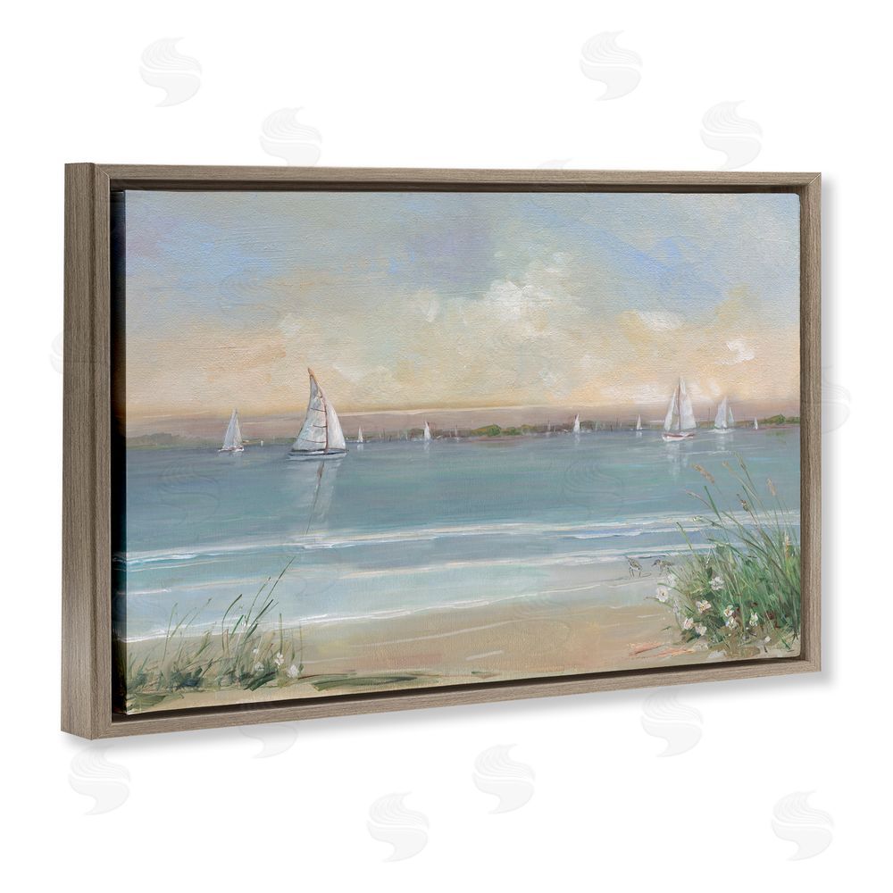 Sally Swatland Coastal Sailing At Dawn Brown Floating Frame Canvas Wall Art Print