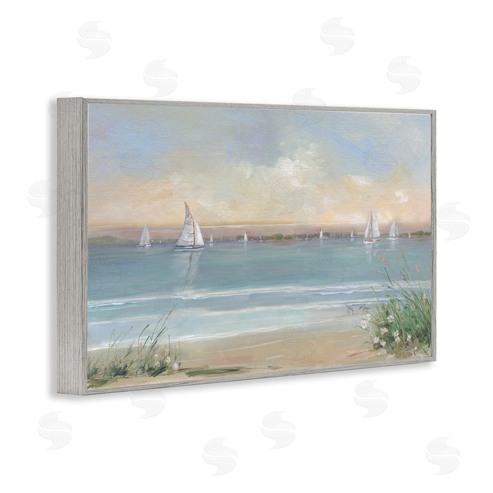 Sally Swatland Coastal Sailing At Dawn Gray Framed Giclee Wall Art Print