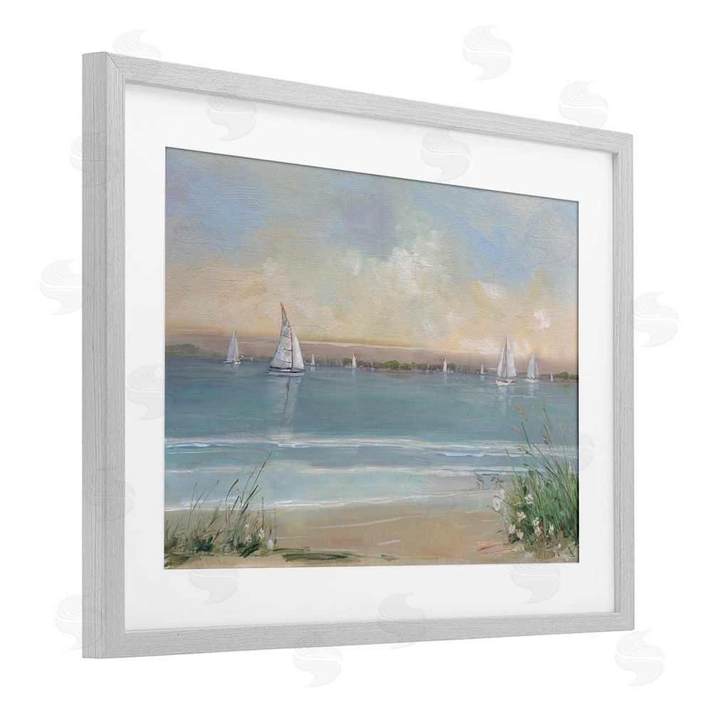 Sally Swatland Coastal Sailing At Dawn Gray Framed Print Under Glass Wall Art